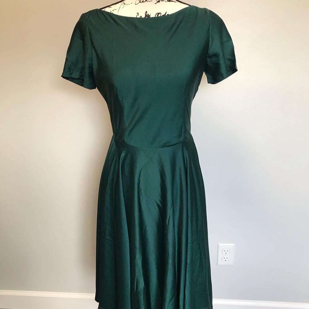 Vintage Inspired 1950s Emerald Green Satin Dress